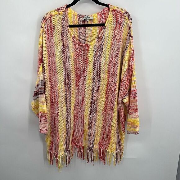 Laurie Felt Multicolor Braided Cable-Knit Fringe hem Boho Top Size XL - Picture 1 of 5